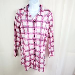 BCBGeneration Womens Gingham Print Pink Purple XS long sleeve button down